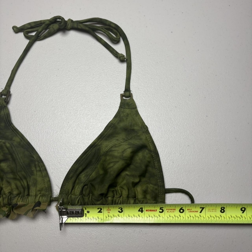 Xhilaration Women's Green and Pink Camo Ruffle Trim Tie Dye Triangle Bikini Set - Picture 8 of 8